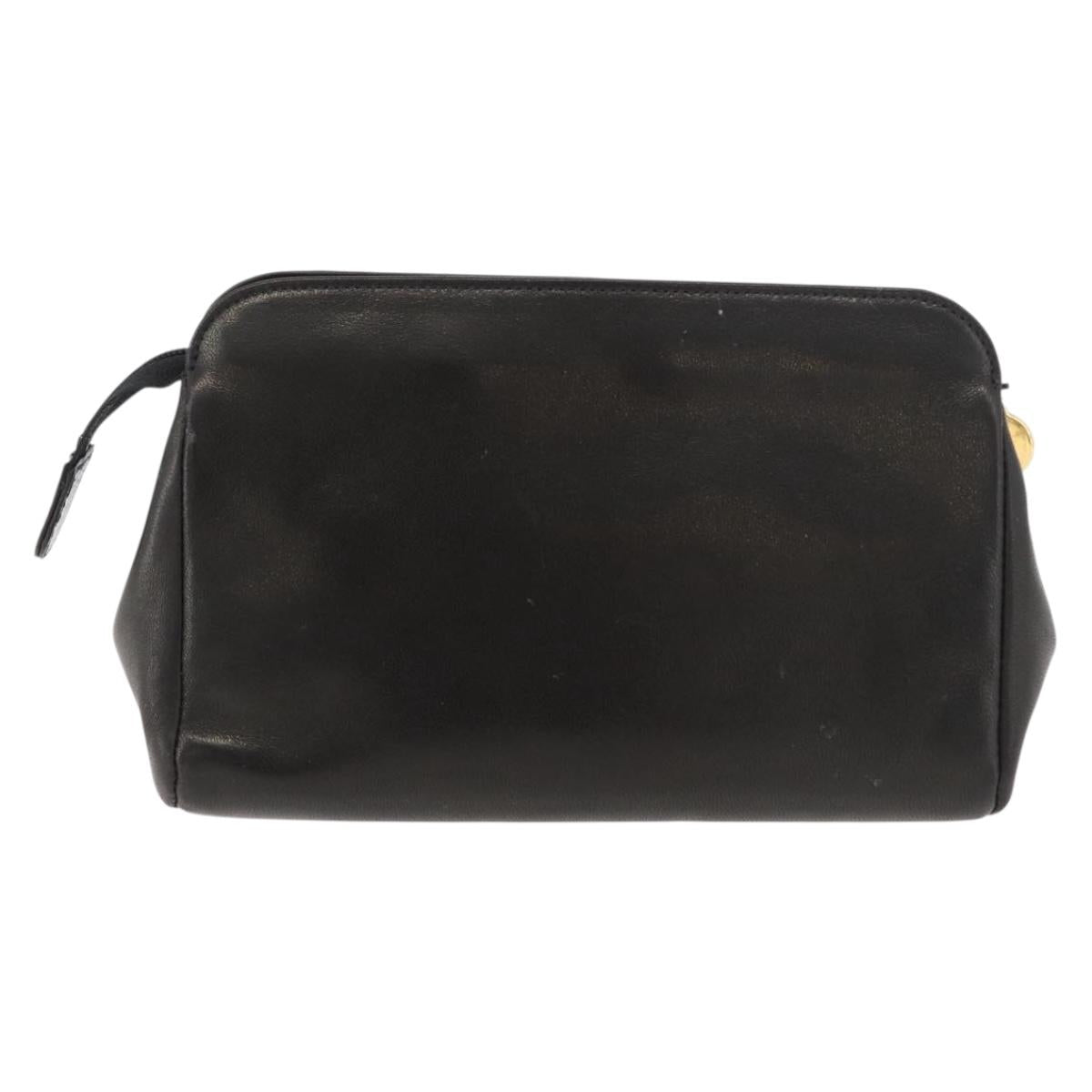 CHANEL Pouch Lamb Skin Black Gold CC Auth bs35075