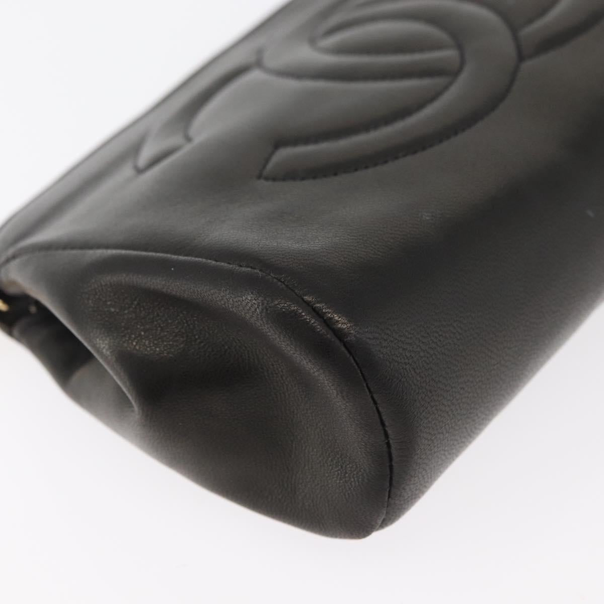 CHANEL Pouch Lamb Skin Black Gold CC Auth bs35075