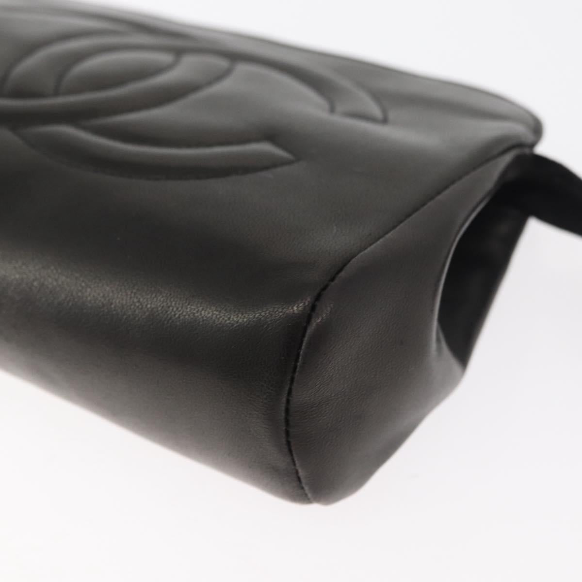 CHANEL Pouch Lamb Skin Black Gold CC Auth bs35075