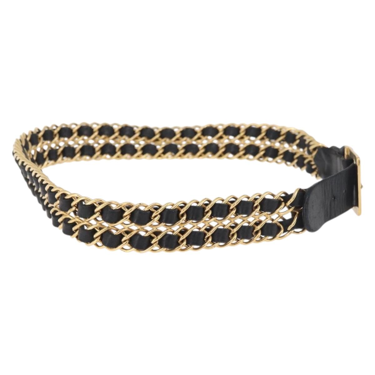 CHANEL Chain Belt Leather 29.5"" Black CC Auth bs35077