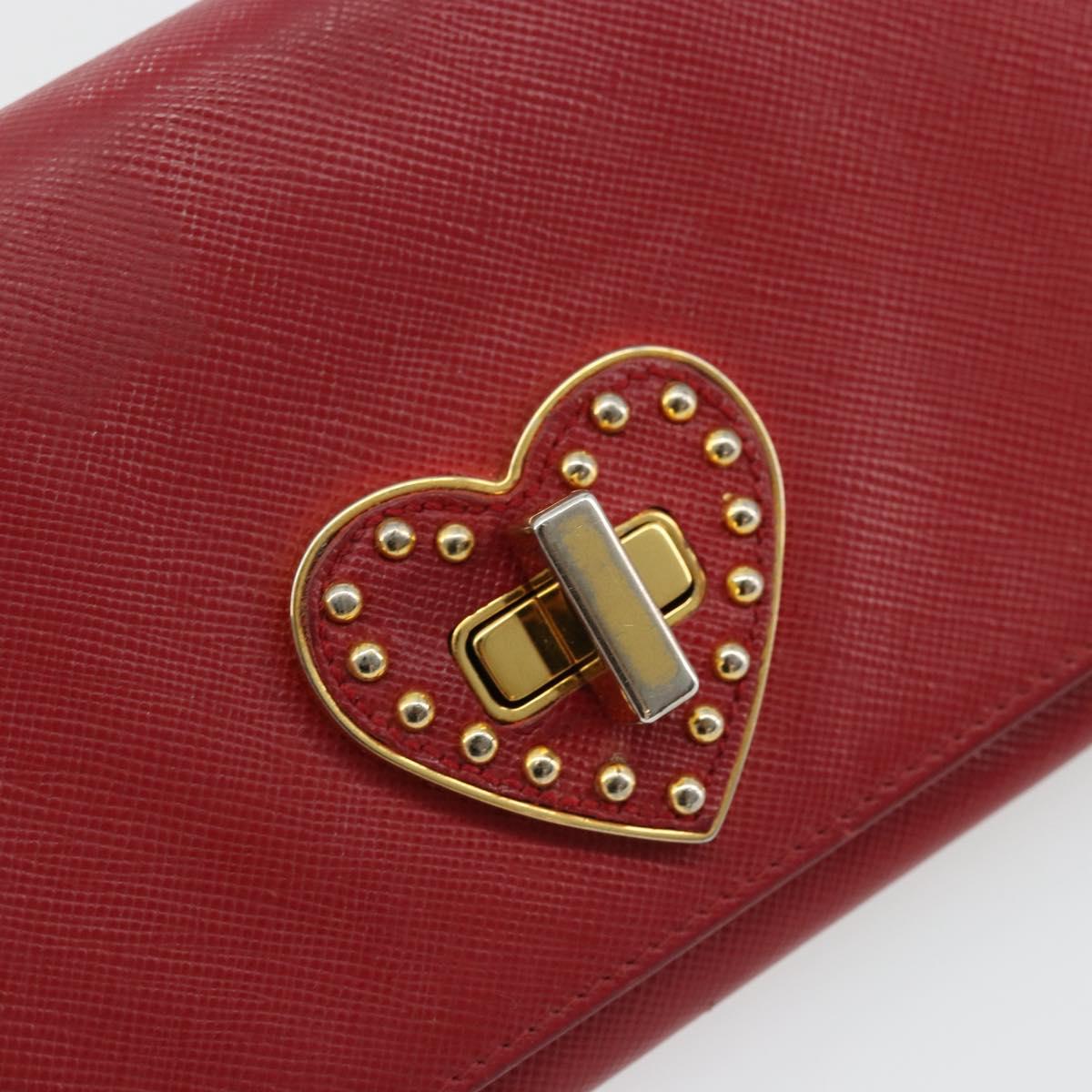 PRADA Long Wallet Safiano leather Red Gold Auth bs35080