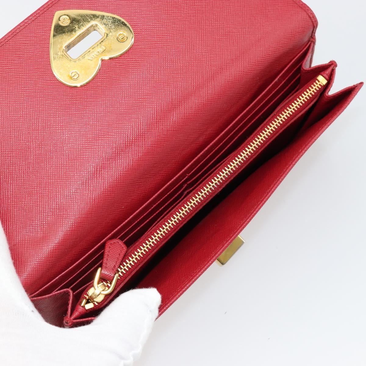PRADA Long Wallet Safiano leather Red Gold Auth bs35080