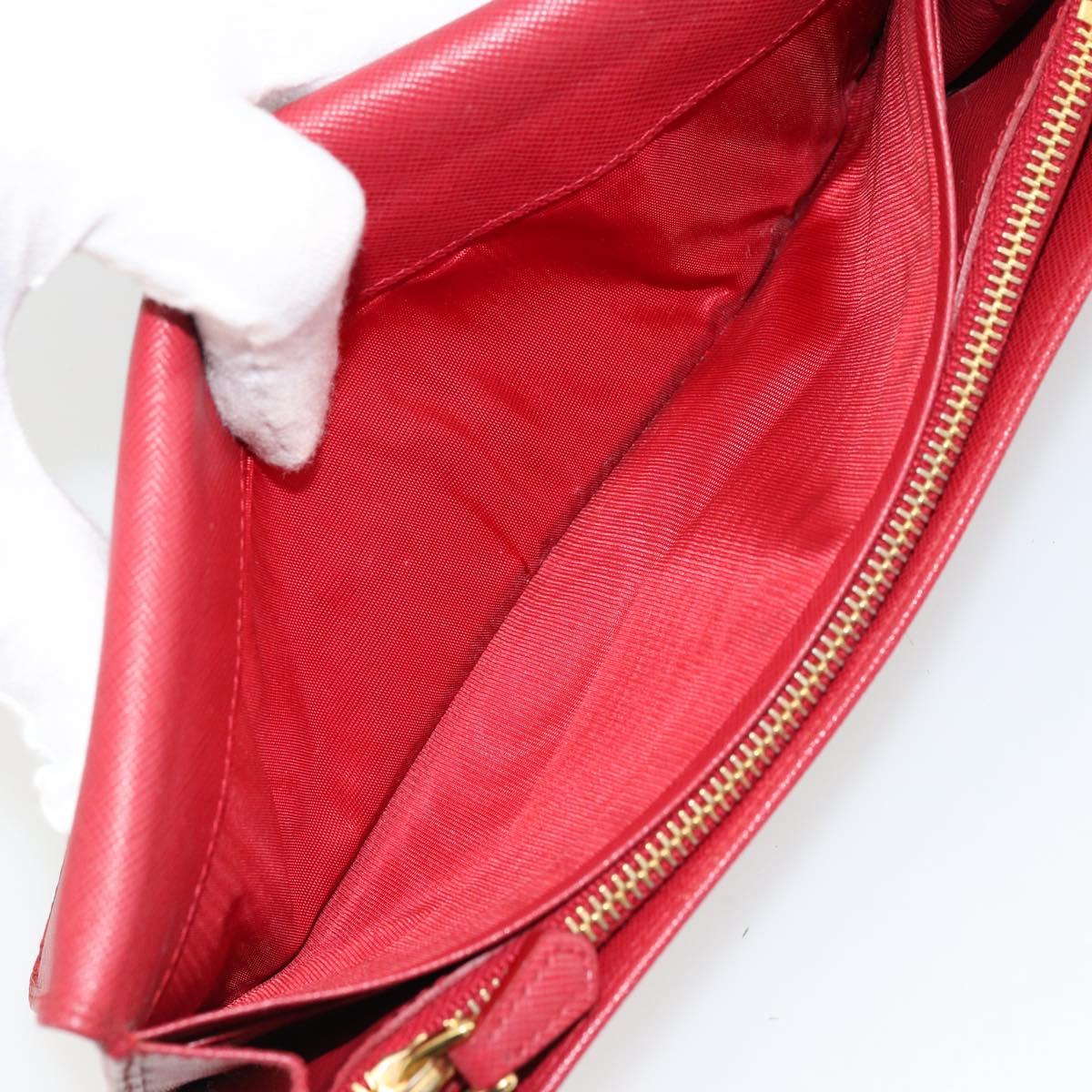 PRADA Long Wallet Safiano leather Red Gold Auth bs35080