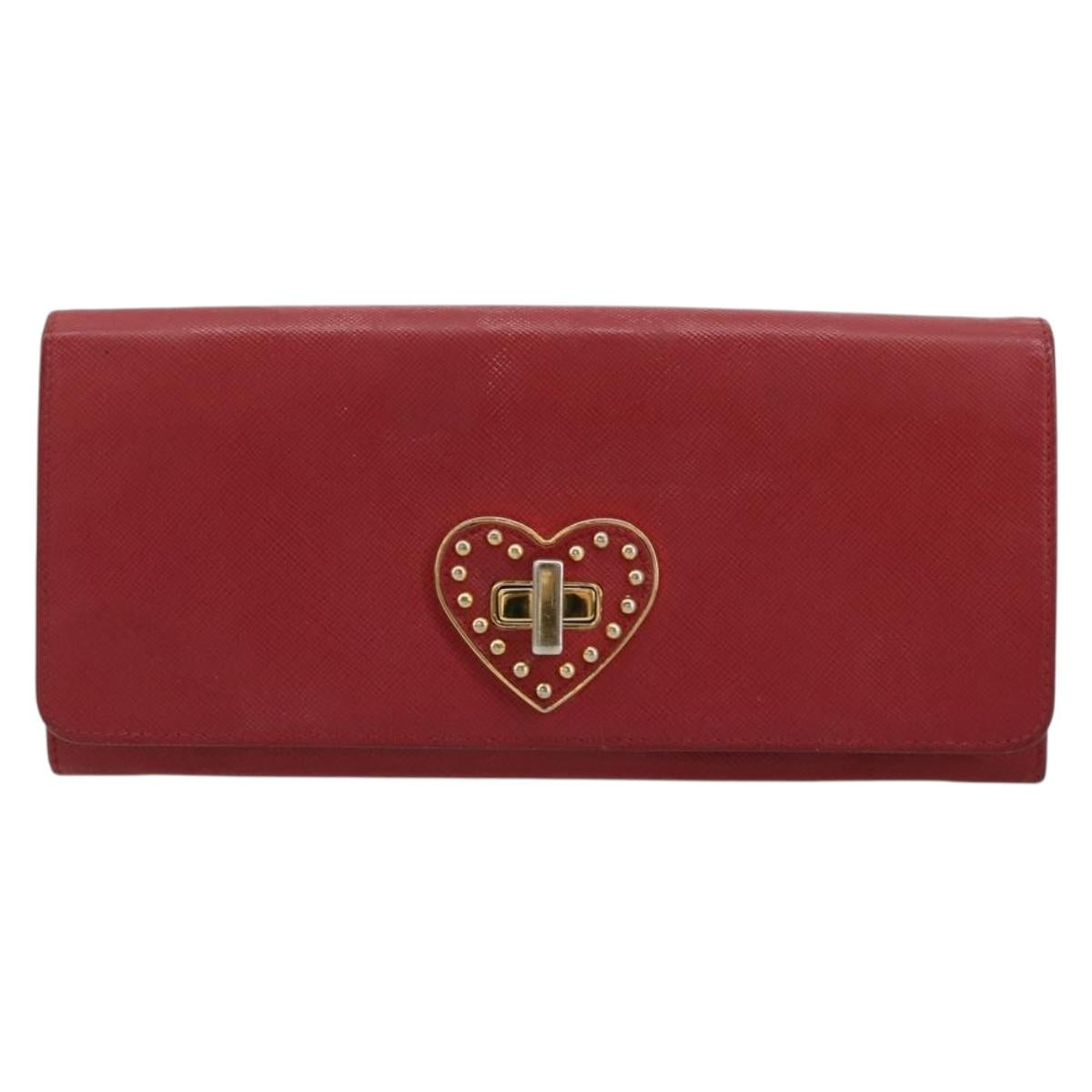 PRADA Long Wallet Safiano leather Red Gold Auth bs35080