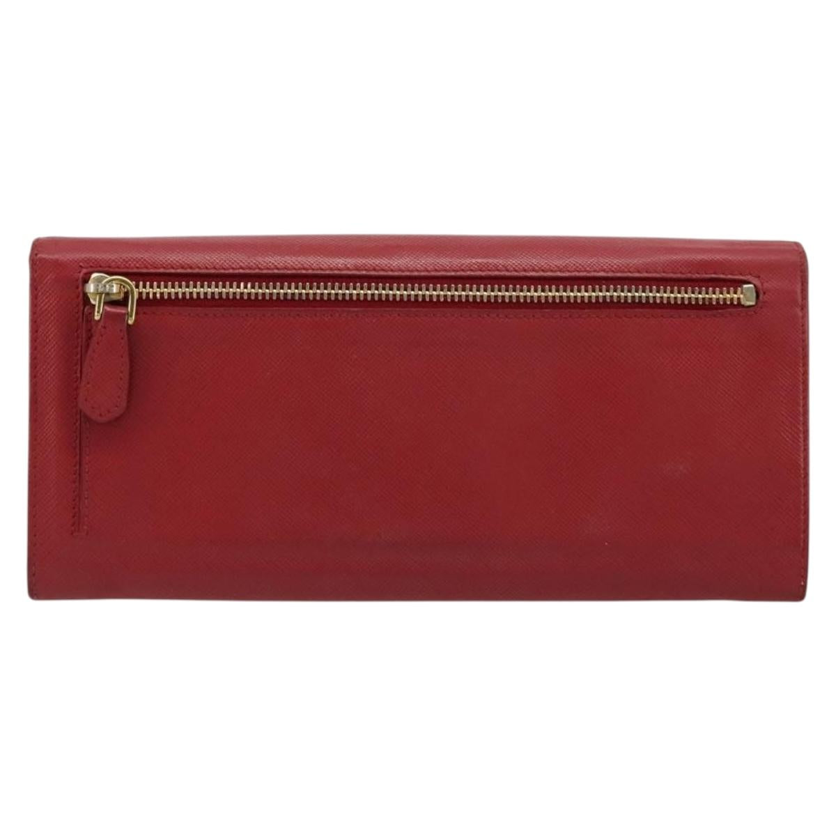 PRADA Long Wallet Safiano leather Red Gold Auth bs35080