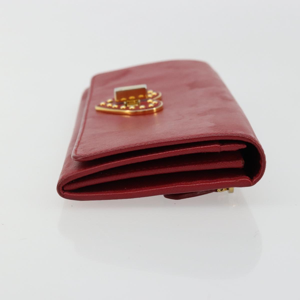 PRADA Long Wallet Safiano leather Red Gold Auth bs35080