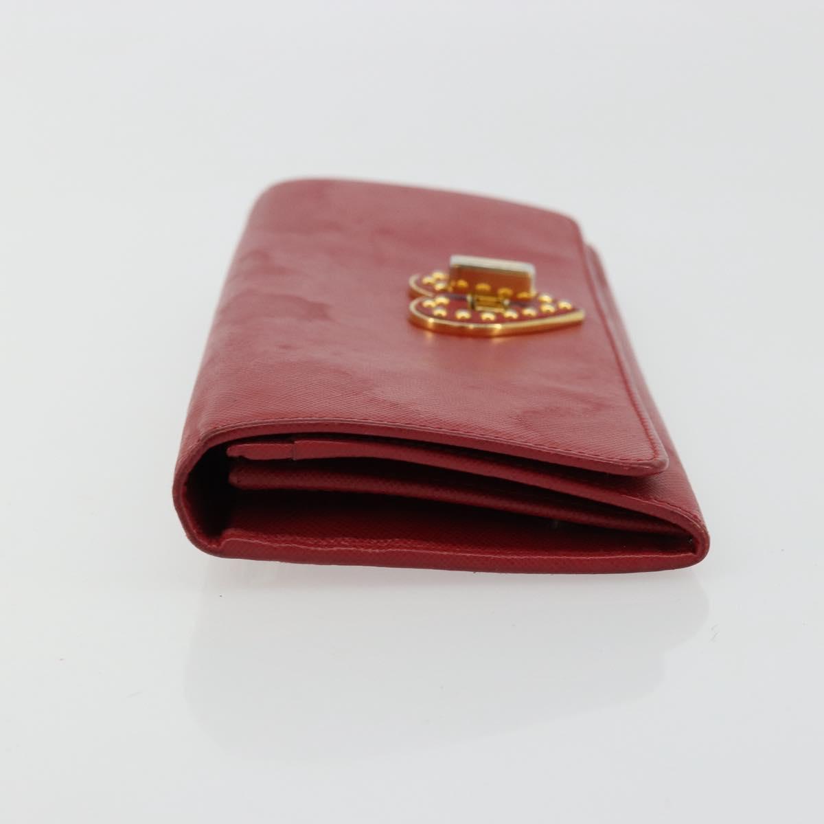 PRADA Long Wallet Safiano leather Red Gold Auth bs35080