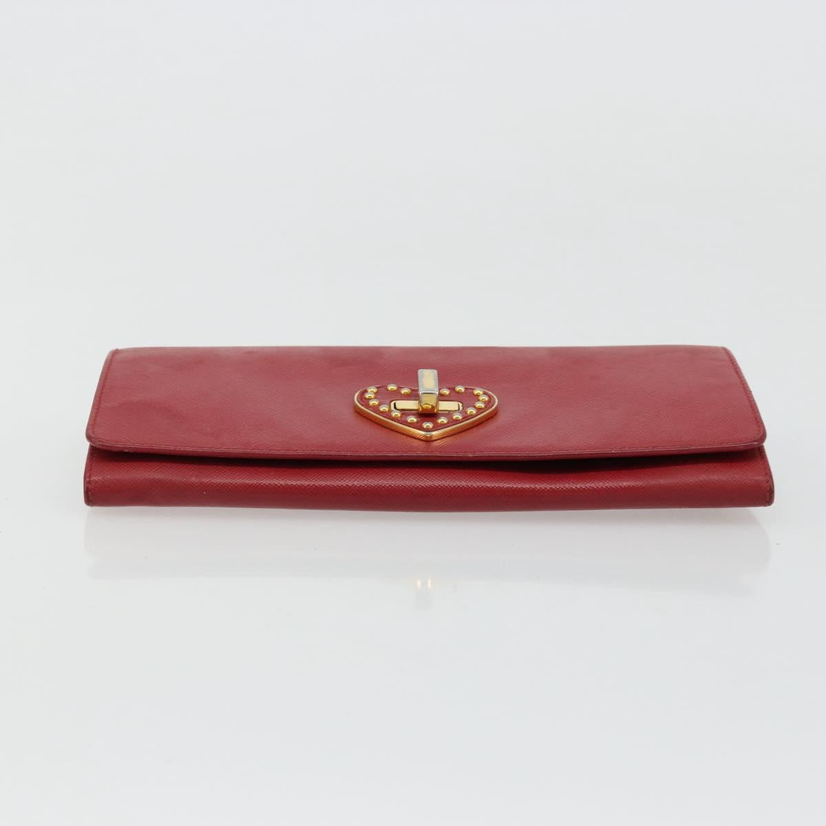PRADA Long Wallet Safiano leather Red Gold Auth bs35080