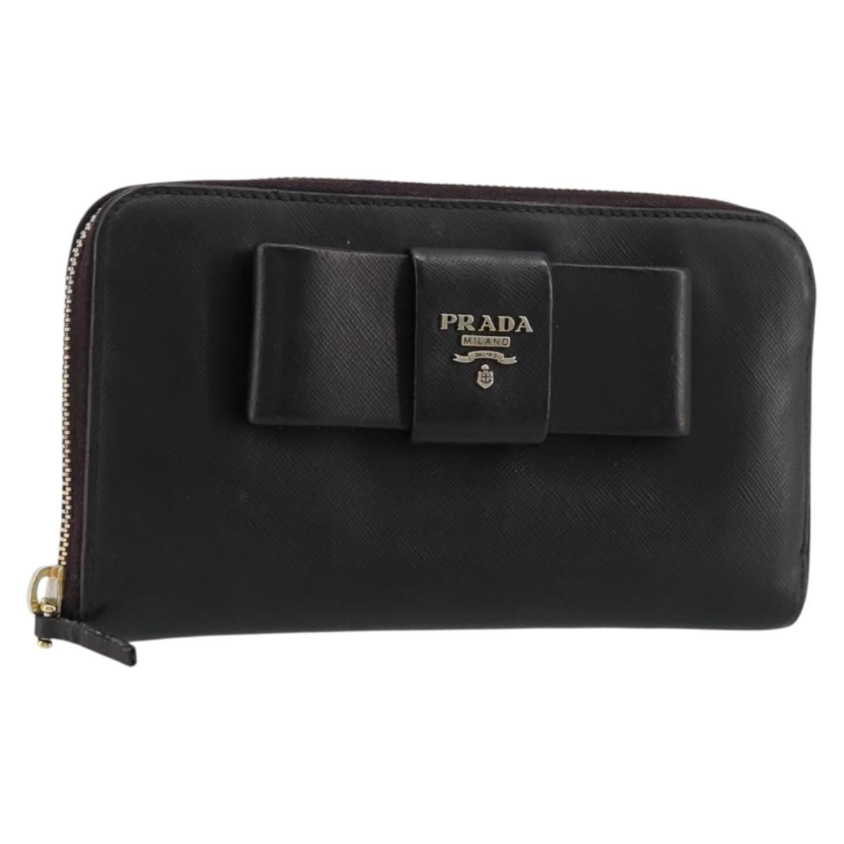 PRADA Long Wallet Safiano leather Black Gold Auth bs35081