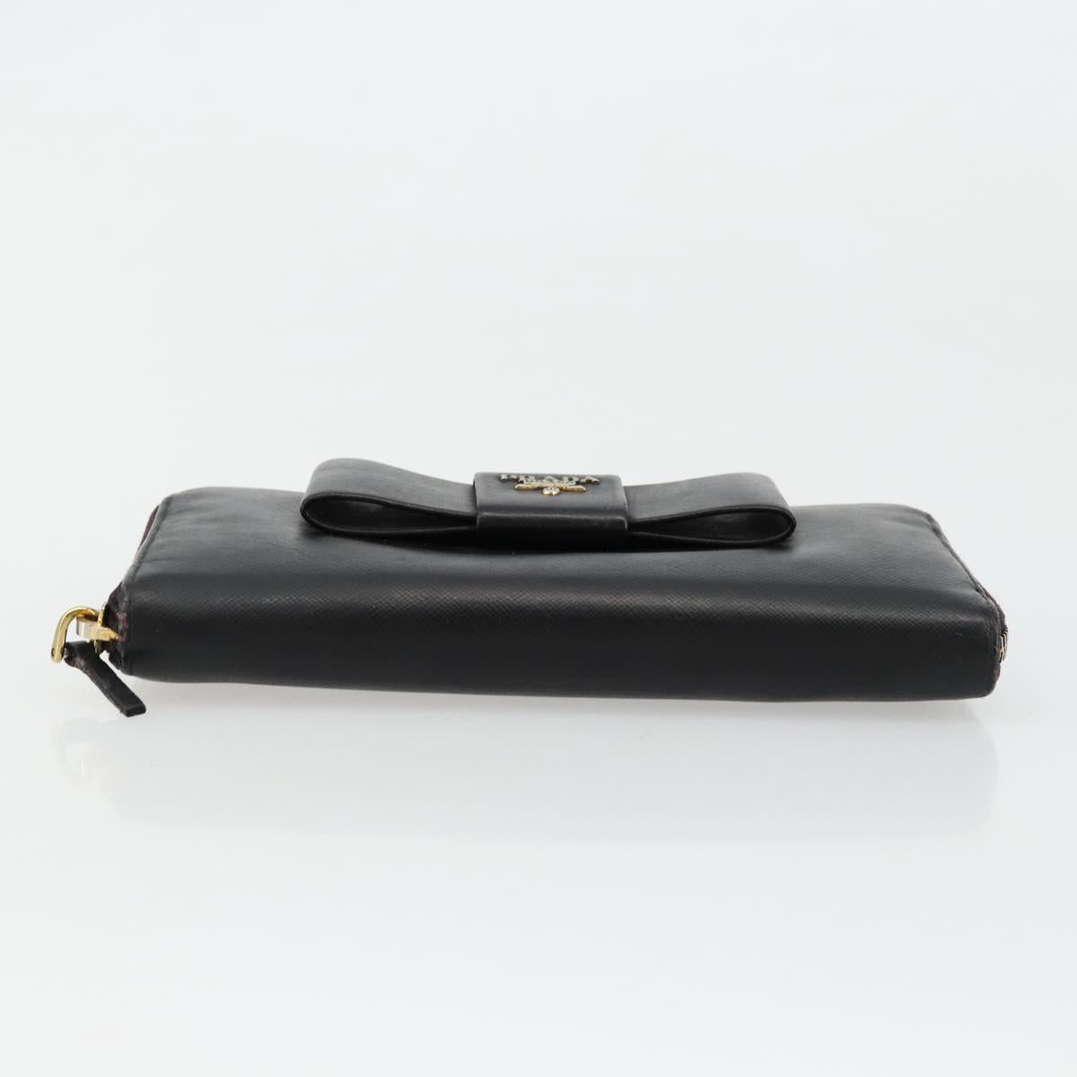 PRADA Long Wallet Safiano leather Black Gold Auth bs35081