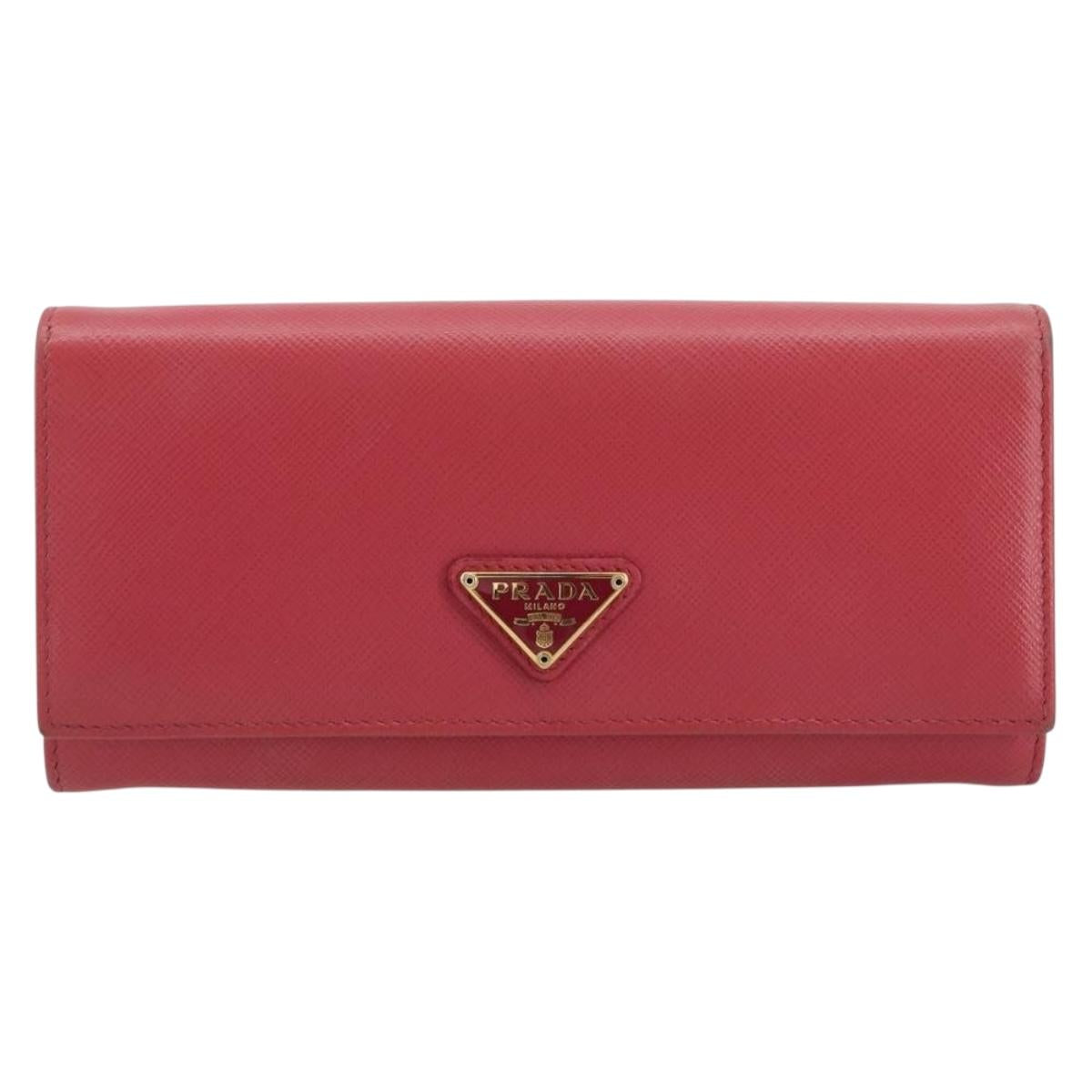 PRADA Long Wallet Safiano leather Pink Gold Auth bs35082A