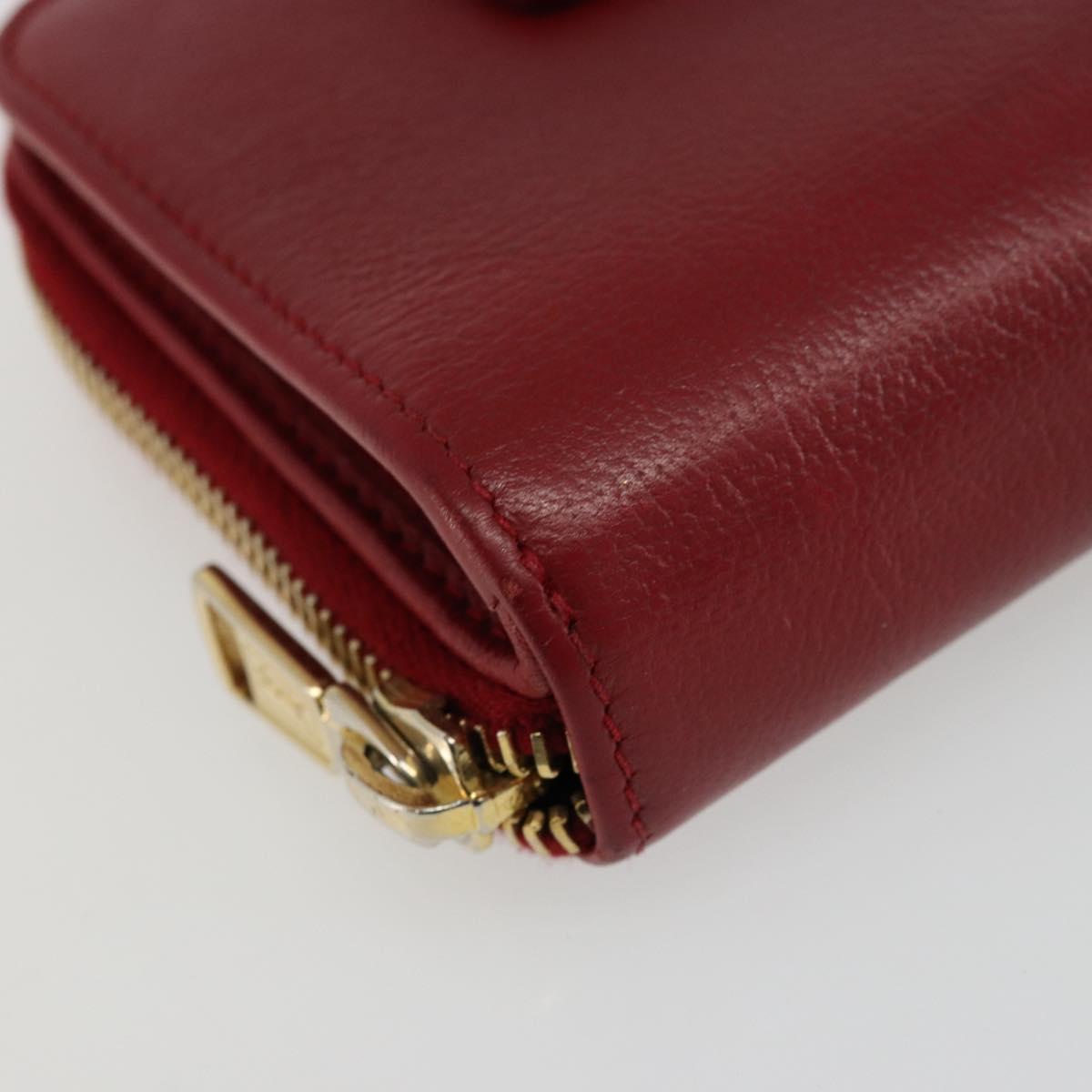 SAINT LAURENT Bifold Wallet Leather Red Gold Auth bs35087