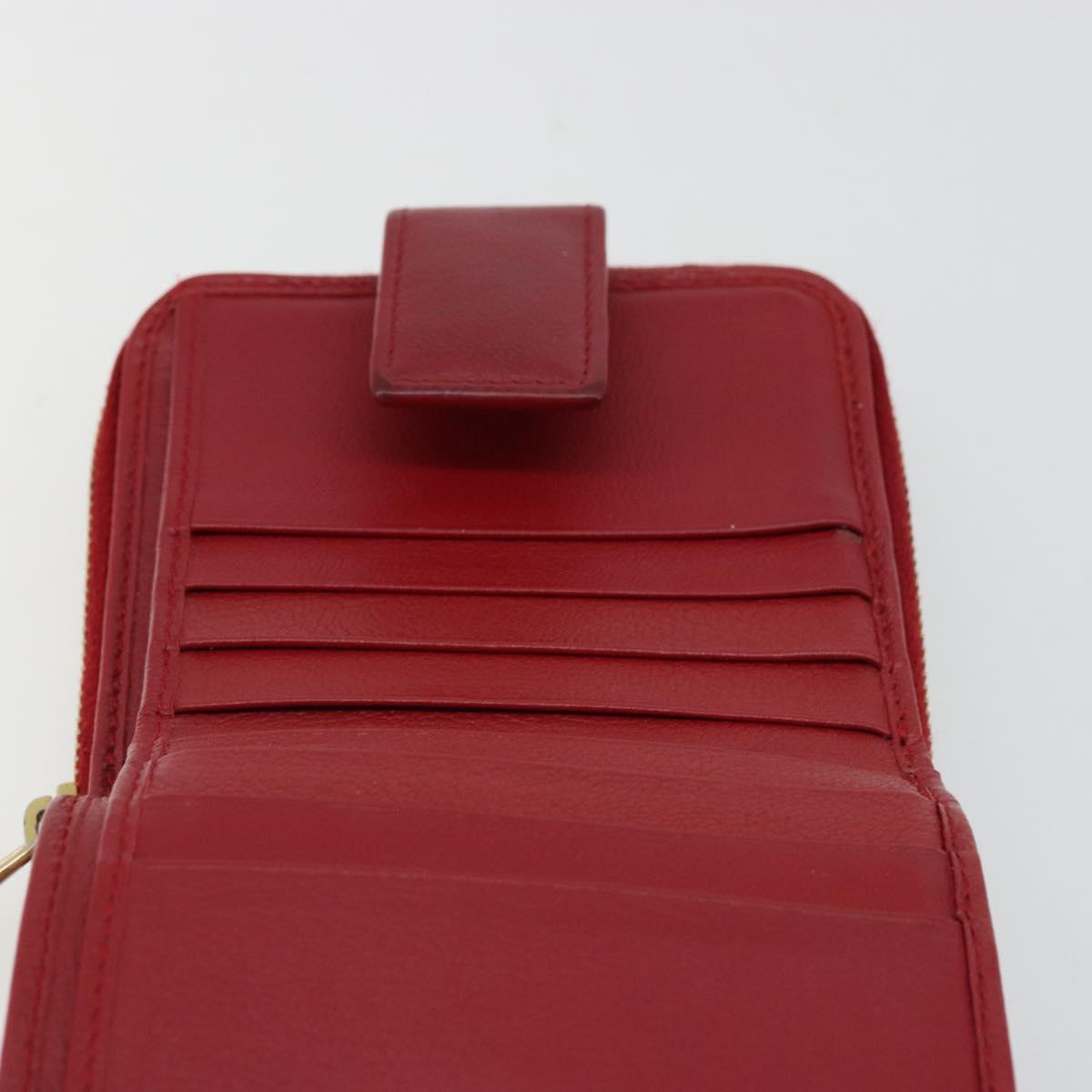 SAINT LAURENT Bifold Wallet Leather Red Gold Auth bs35087