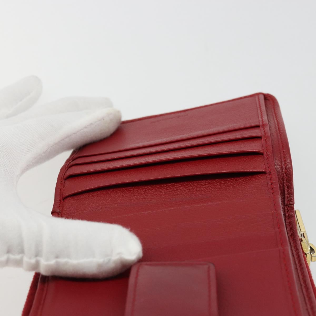 SAINT LAURENT Bifold Wallet Leather Red Gold Auth bs35087