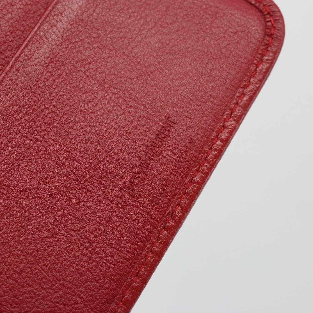 SAINT LAURENT Bifold Wallet Leather Red Gold Auth bs35087