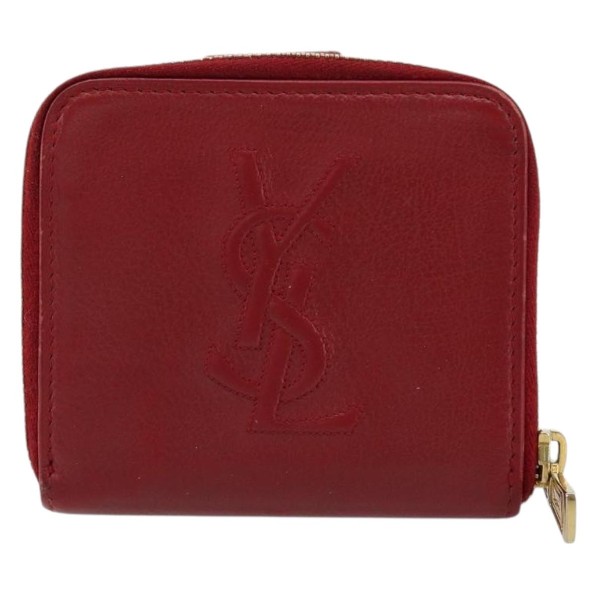 SAINT LAURENT Bifold Wallet Leather Red Gold Auth bs35087