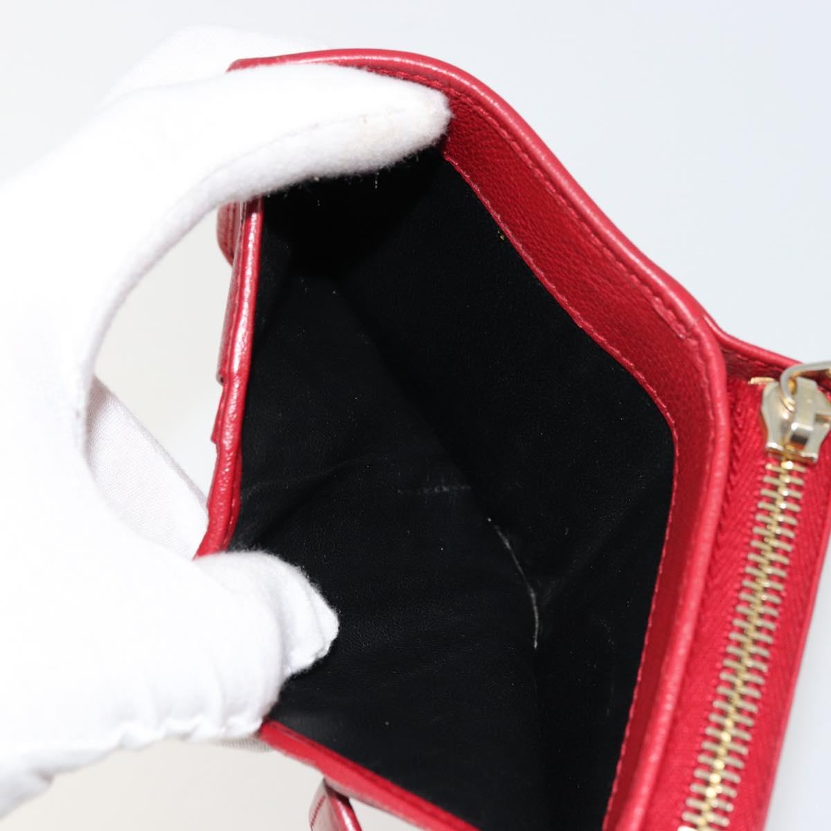 SAINT LAURENT Bifold Wallet Leather Red Gold Auth bs35087