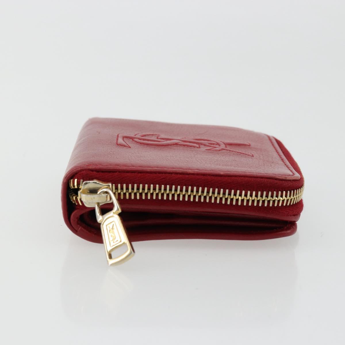 SAINT LAURENT Bifold Wallet Leather Red Gold Auth bs35087
