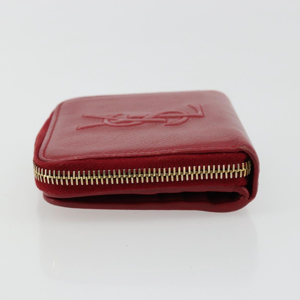 SAINT LAURENT Bifold Wallet Leather Red Gold Auth bs35087