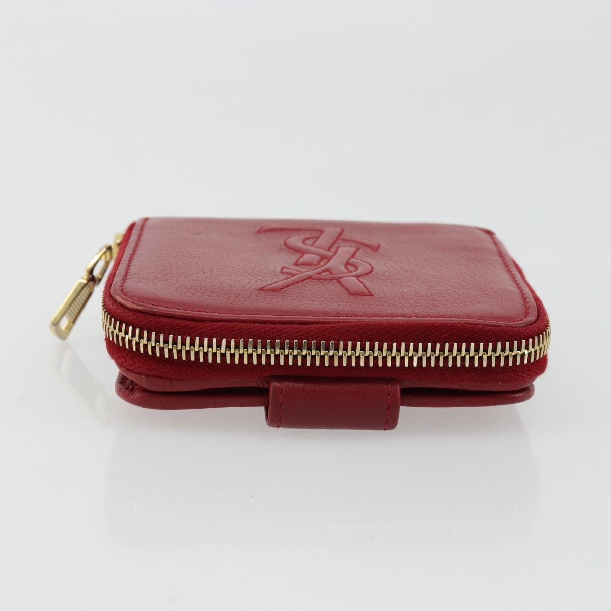 SAINT LAURENT Bifold Wallet Leather Red Gold Auth bs35087
