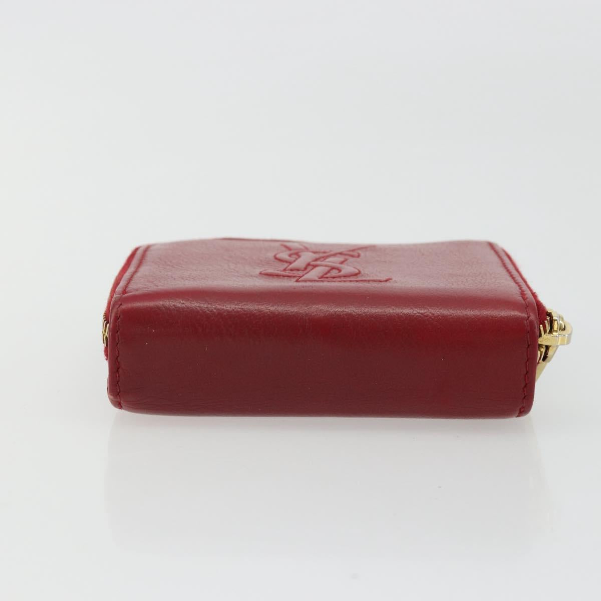 SAINT LAURENT Bifold Wallet Leather Red Gold Auth bs35087
