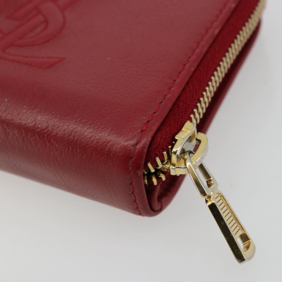 SAINT LAURENT Bifold Wallet Leather Red Gold Auth bs35087