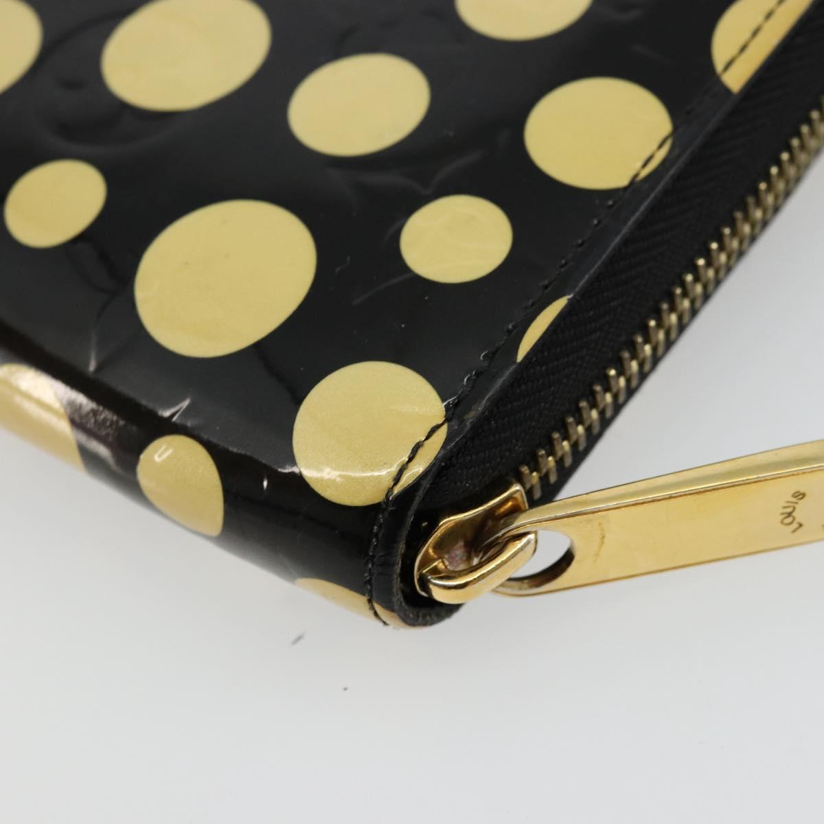 LOUIS VUITTON Vernis Yayoi Kusama Zippy Wallet White Black M91573 Auth bs35097A