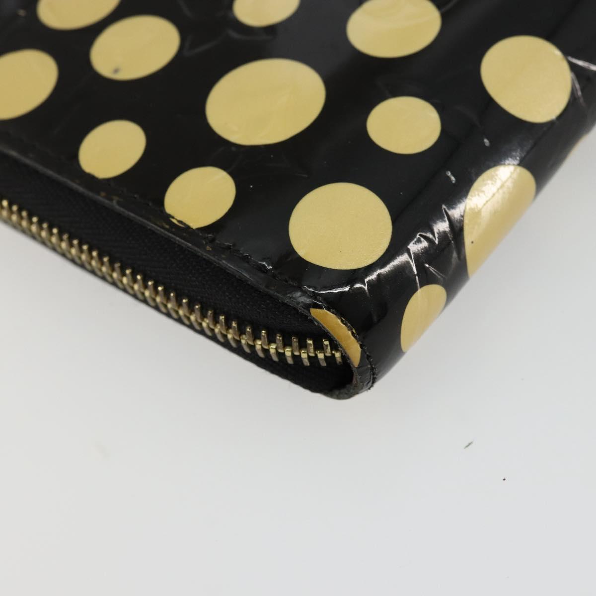 LOUIS VUITTON Vernis Yayoi Kusama Zippy Wallet White Black M91573 Auth bs35097A