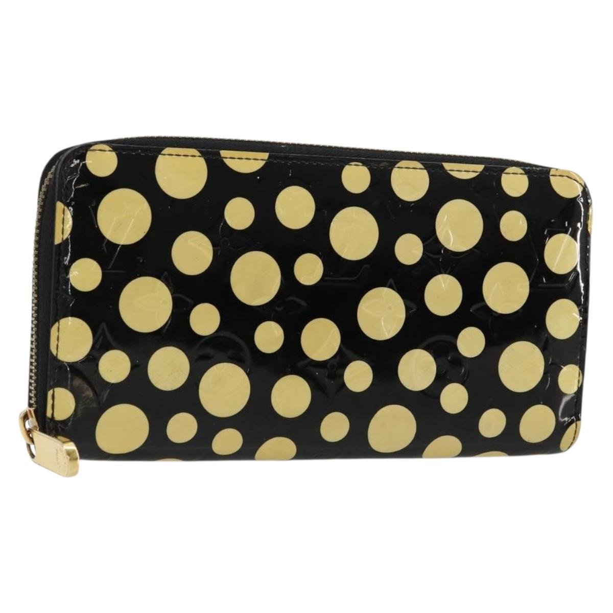 LOUIS VUITTON Vernis Yayoi Kusama Zippy Wallet White Black M91573 Auth bs35097A