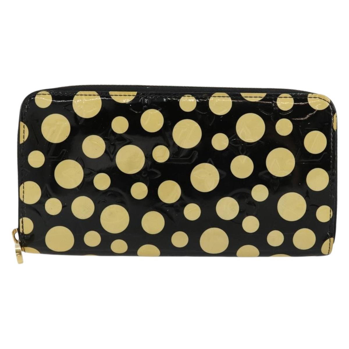 LOUIS VUITTON Vernis Yayoi Kusama Zippy Wallet White Black M91573 Auth bs35097A