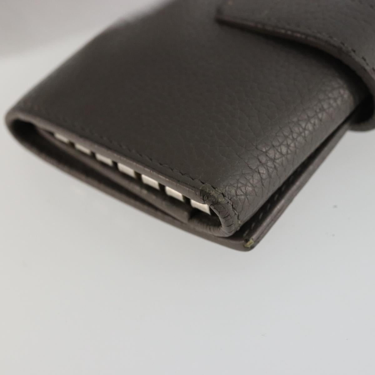 SAINT LAURENT Key Case Leather Gray Silver Auth bs35102