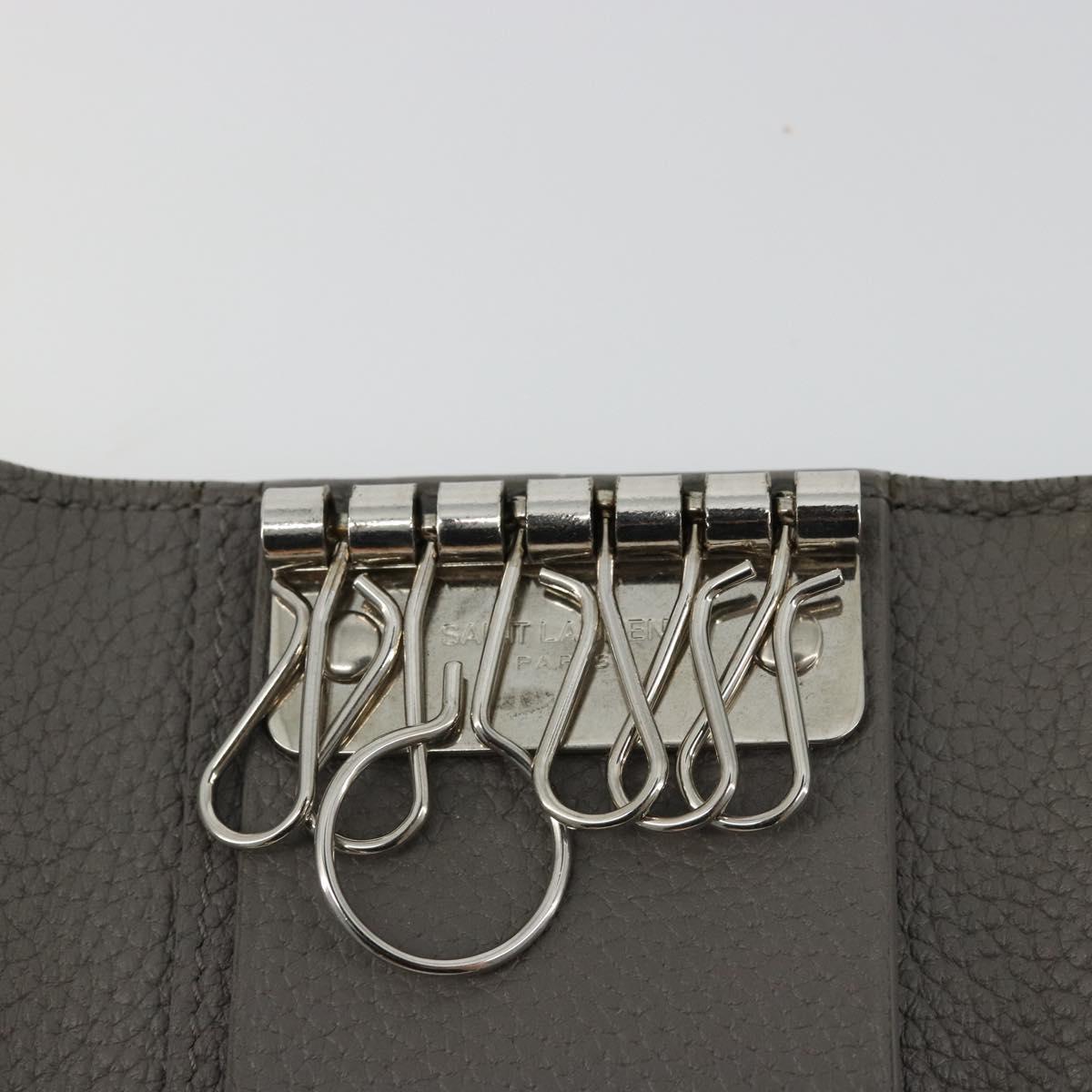 SAINT LAURENT Key Case Leather Gray Silver Auth bs35102