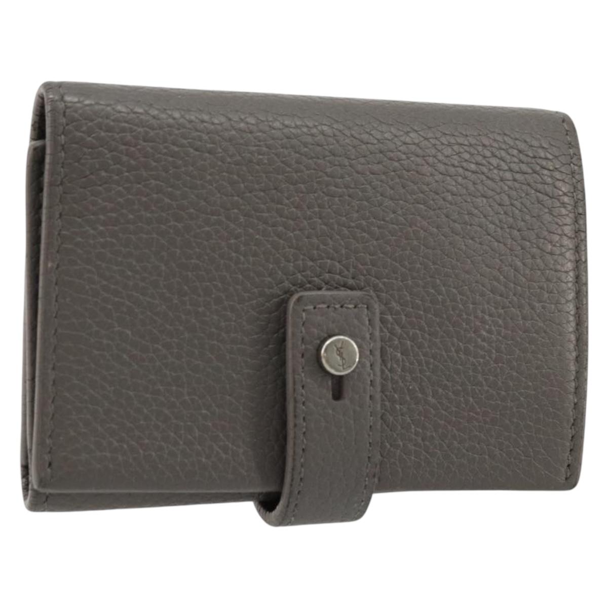 SAINT LAURENT Key Case Leather Gray Silver Auth bs35102