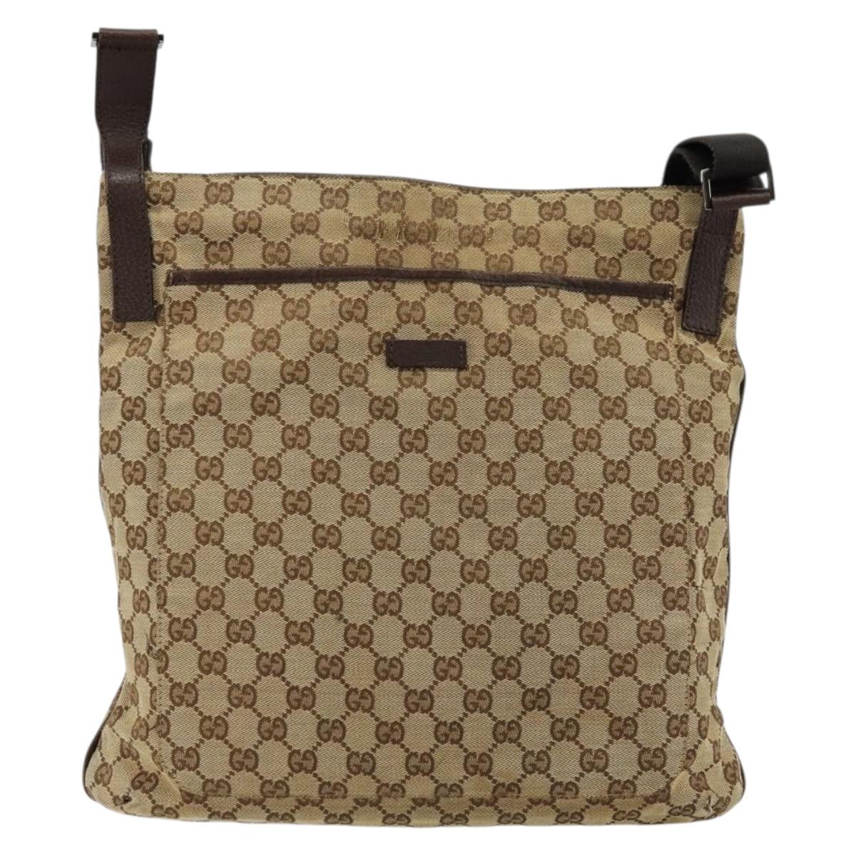 GUCCI GG Canvas Shoulder Bag Beige Silver 122791 Auth bs35106