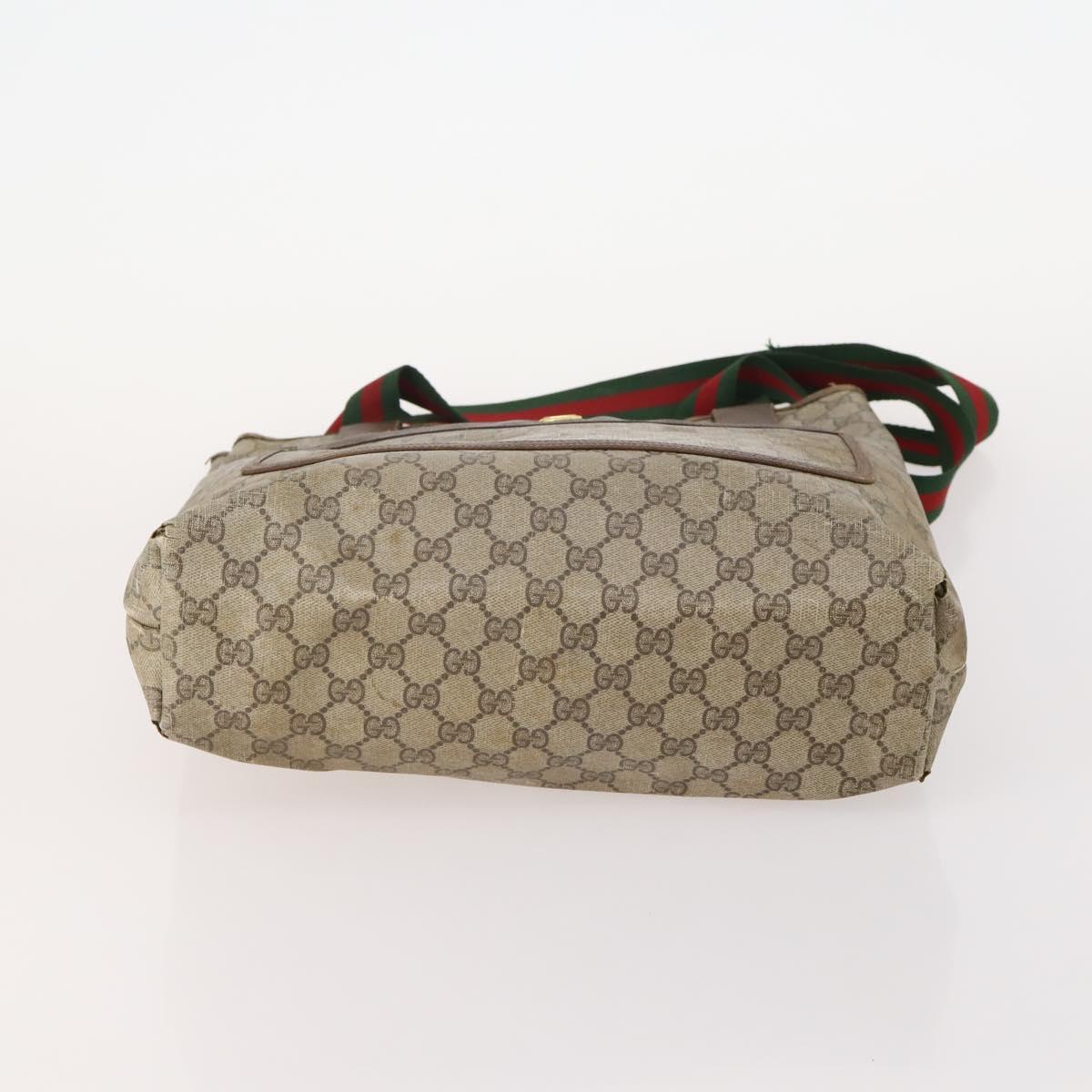 GUCCI GG Supreme GG Canvas Web Sherry Line Tote Bag PVC 2 Set Beige Auth bs35109
