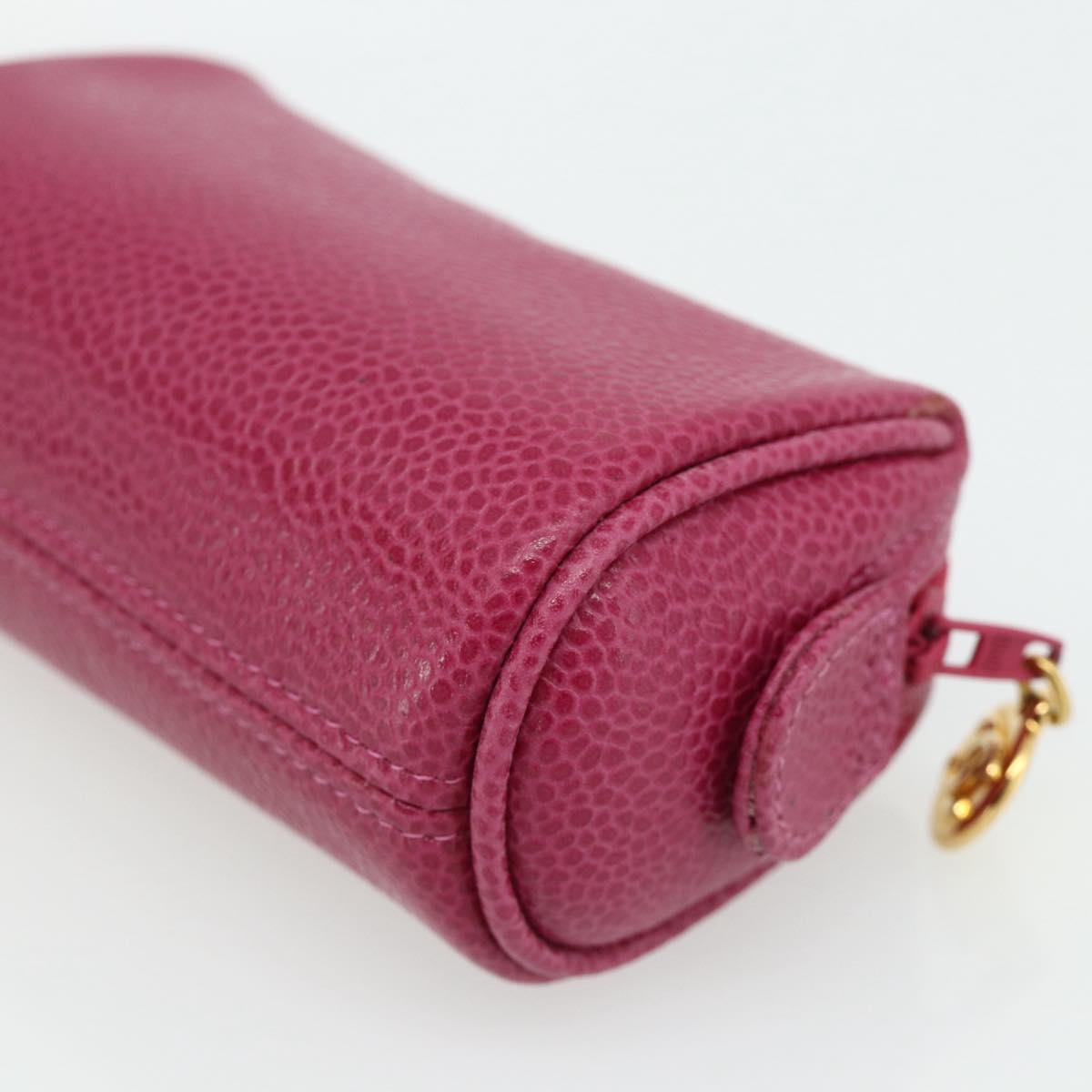 CHANEL Pouch Caviar Skin Pink Gold CC Auth bs35113
