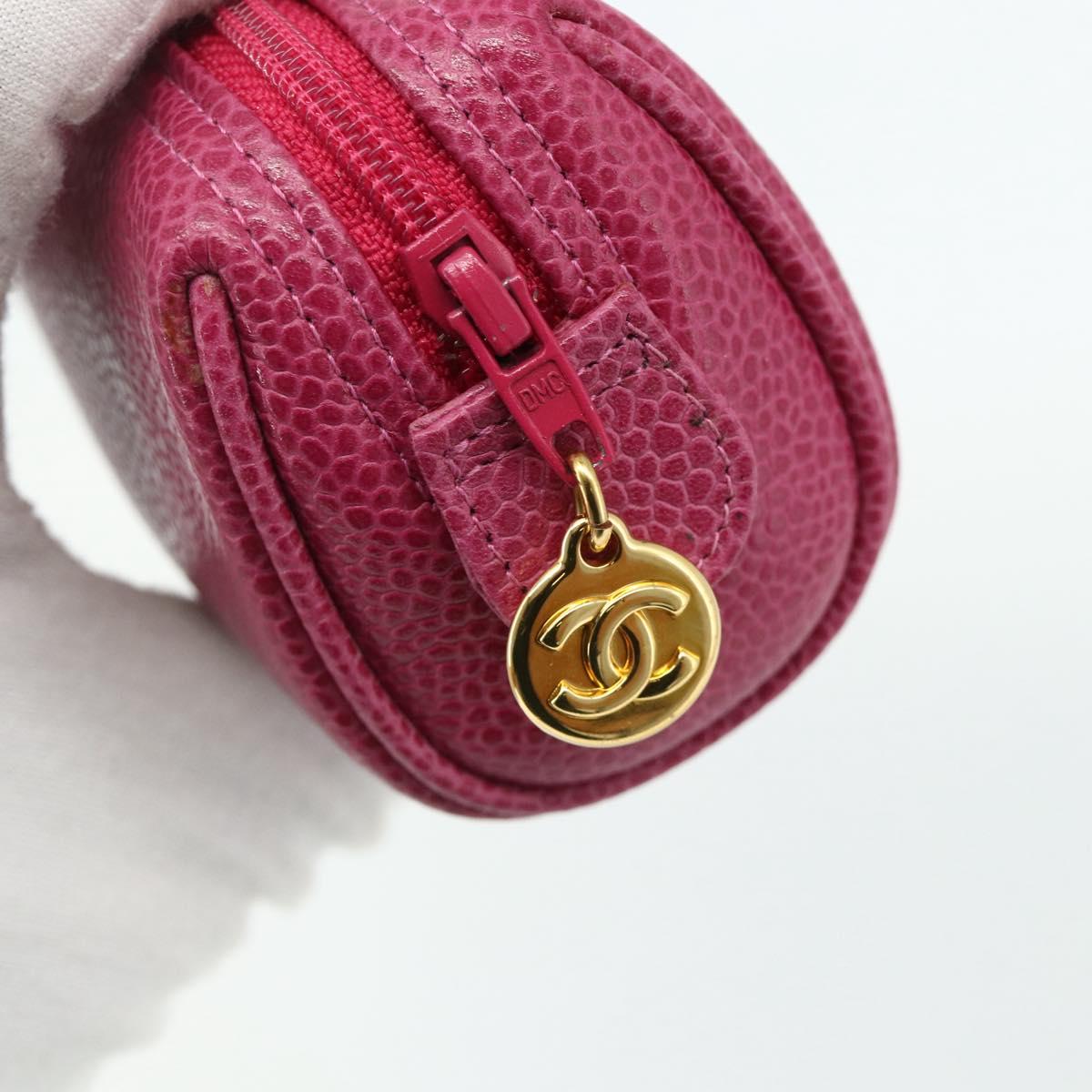 CHANEL Pouch Caviar Skin Pink Gold CC Auth bs35113