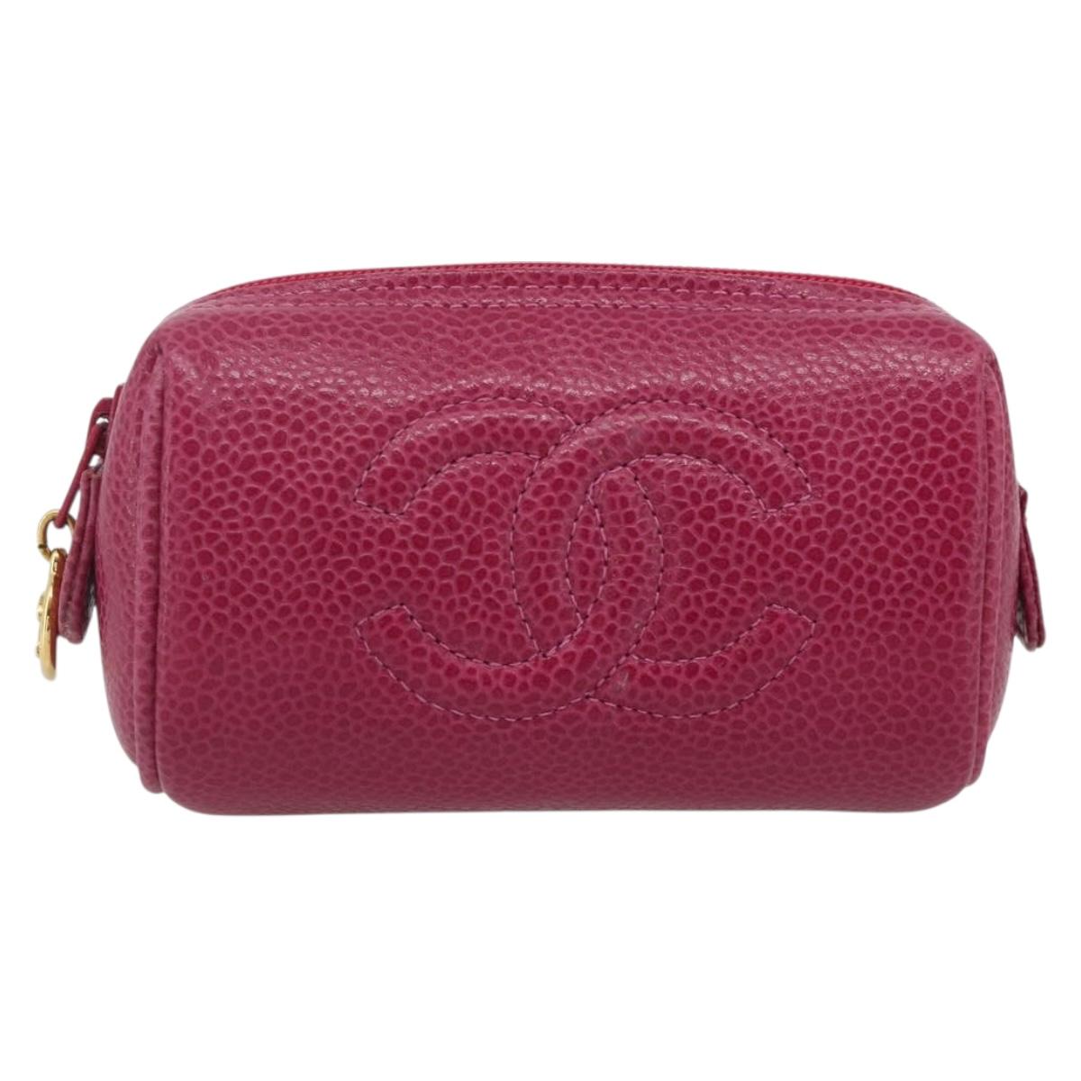 CHANEL Pouch Caviar Skin Pink Gold CC Auth bs35113