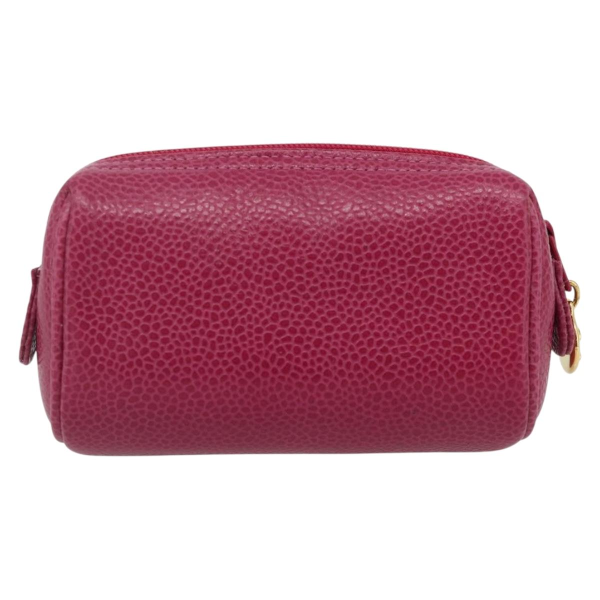 CHANEL Pouch Caviar Skin Pink Gold CC Auth bs35113