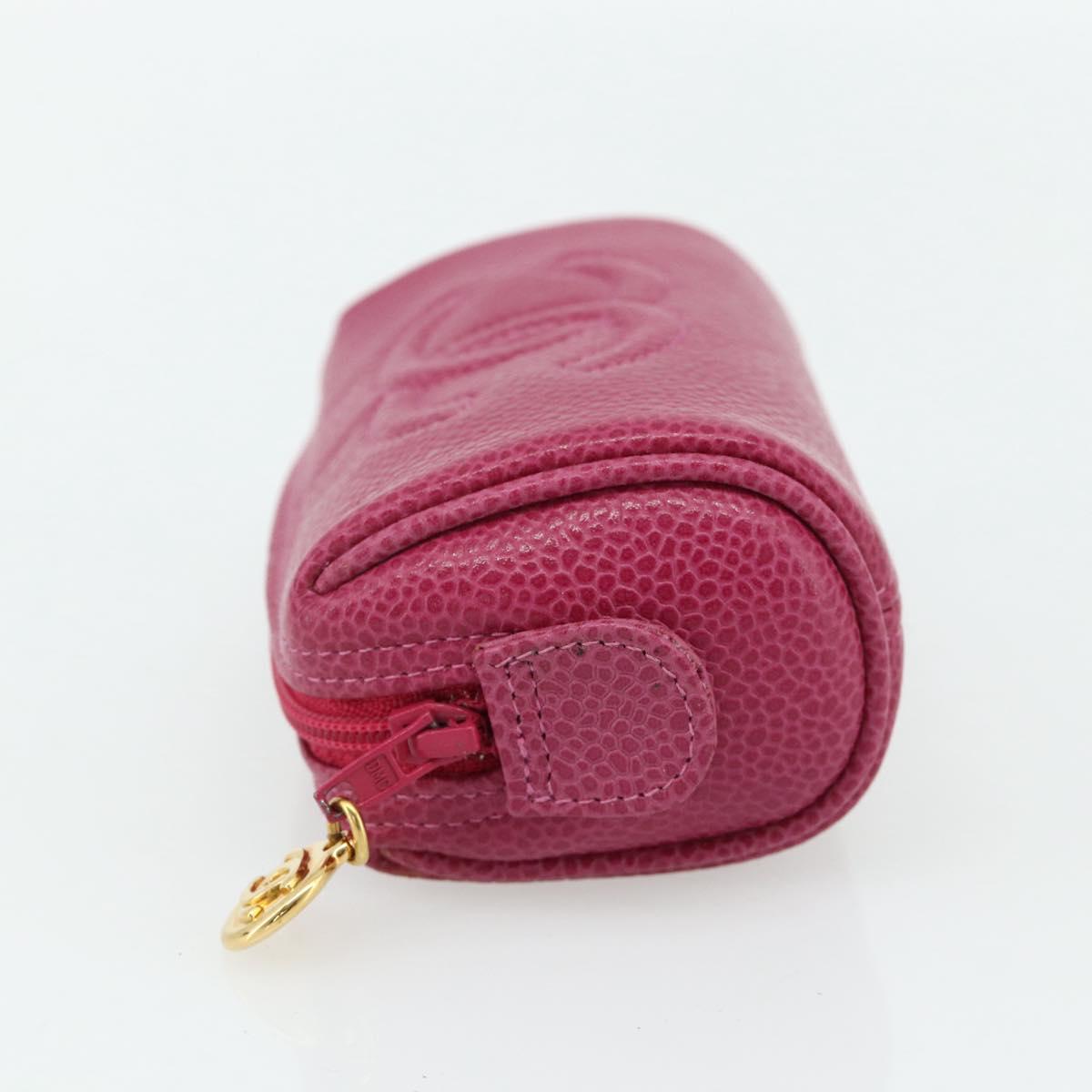 CHANEL Pouch Caviar Skin Pink Gold CC Auth bs35113
