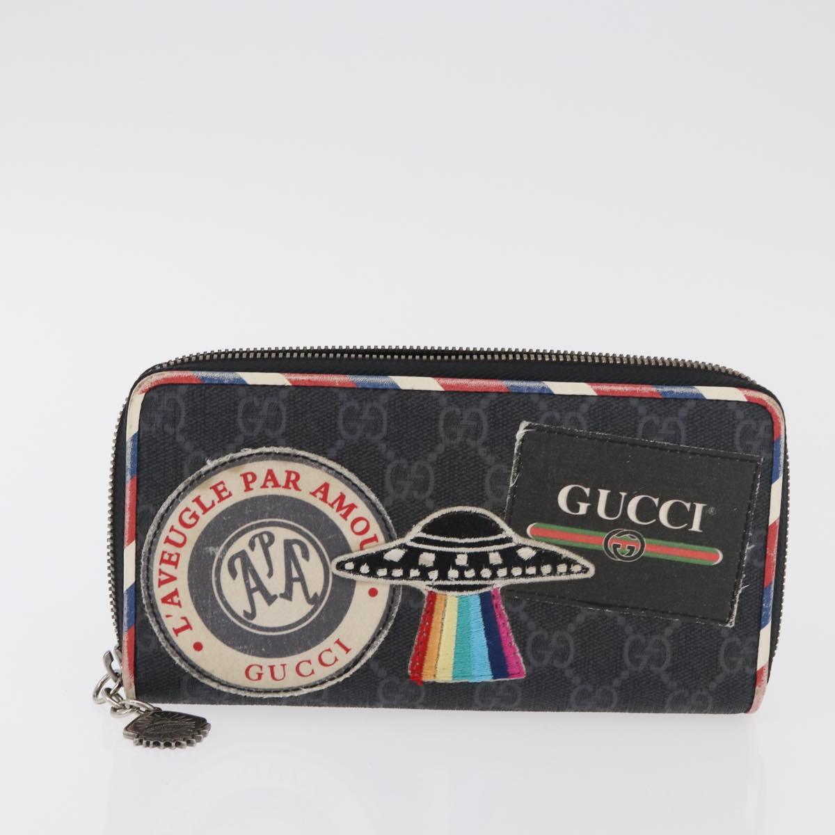 GUCCI GG Supreme Long Wallet PVC 2 Set Beige Navy Auth bs35114