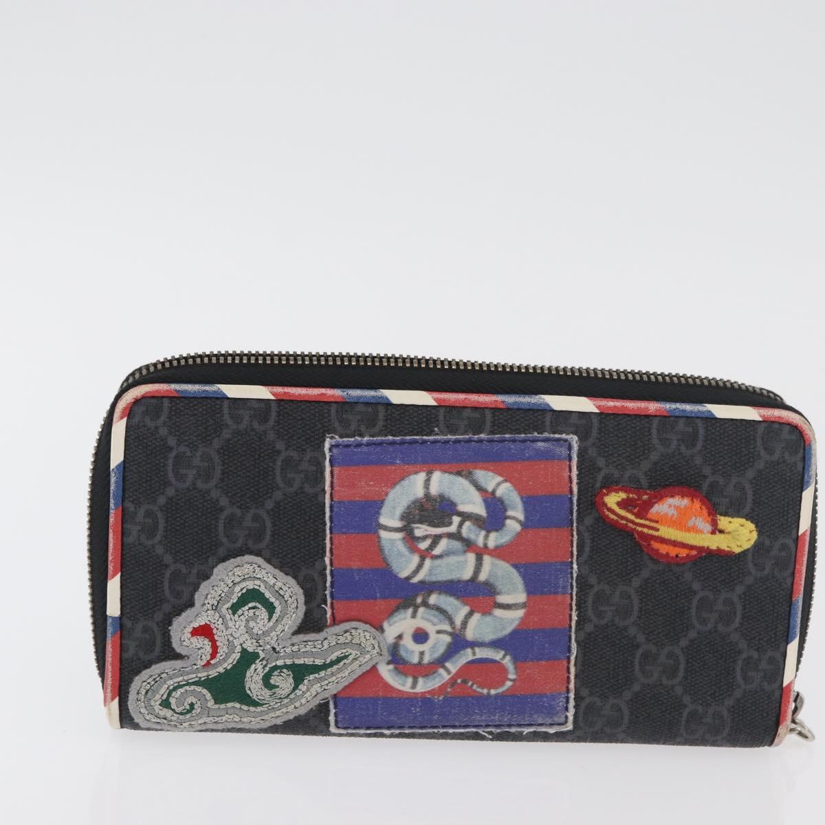 GUCCI GG Supreme Long Wallet PVC 2 Set Beige Navy Auth bs35114