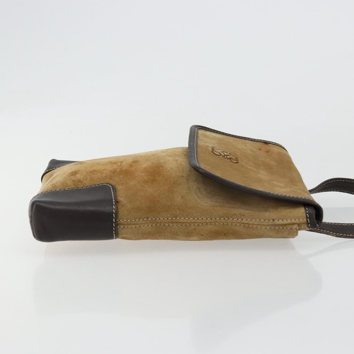 LOEWE Anagram Shoulder Bag Suede Beige Gold Auth bs35117
