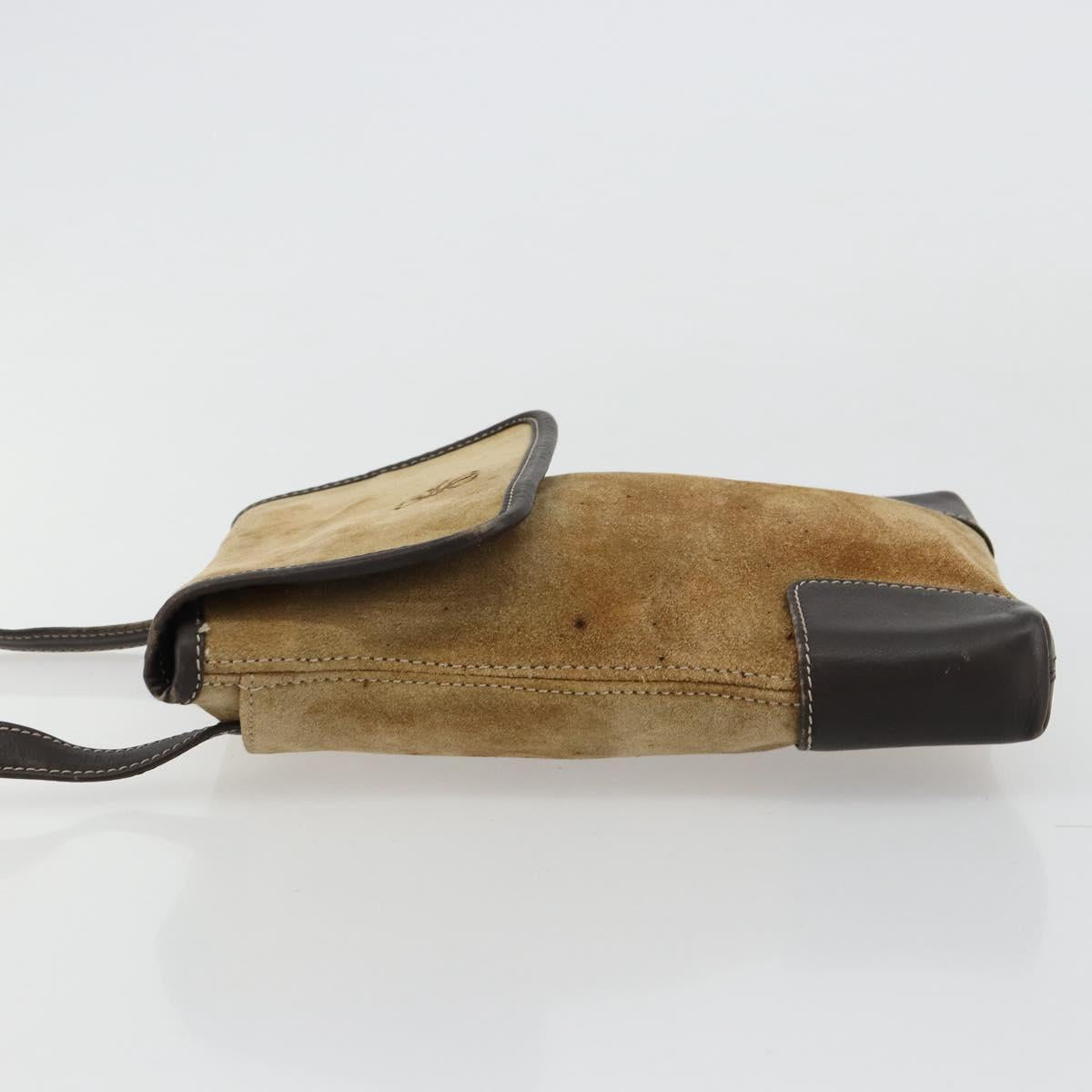 LOEWE Anagram Shoulder Bag Suede Beige Gold Auth bs35117