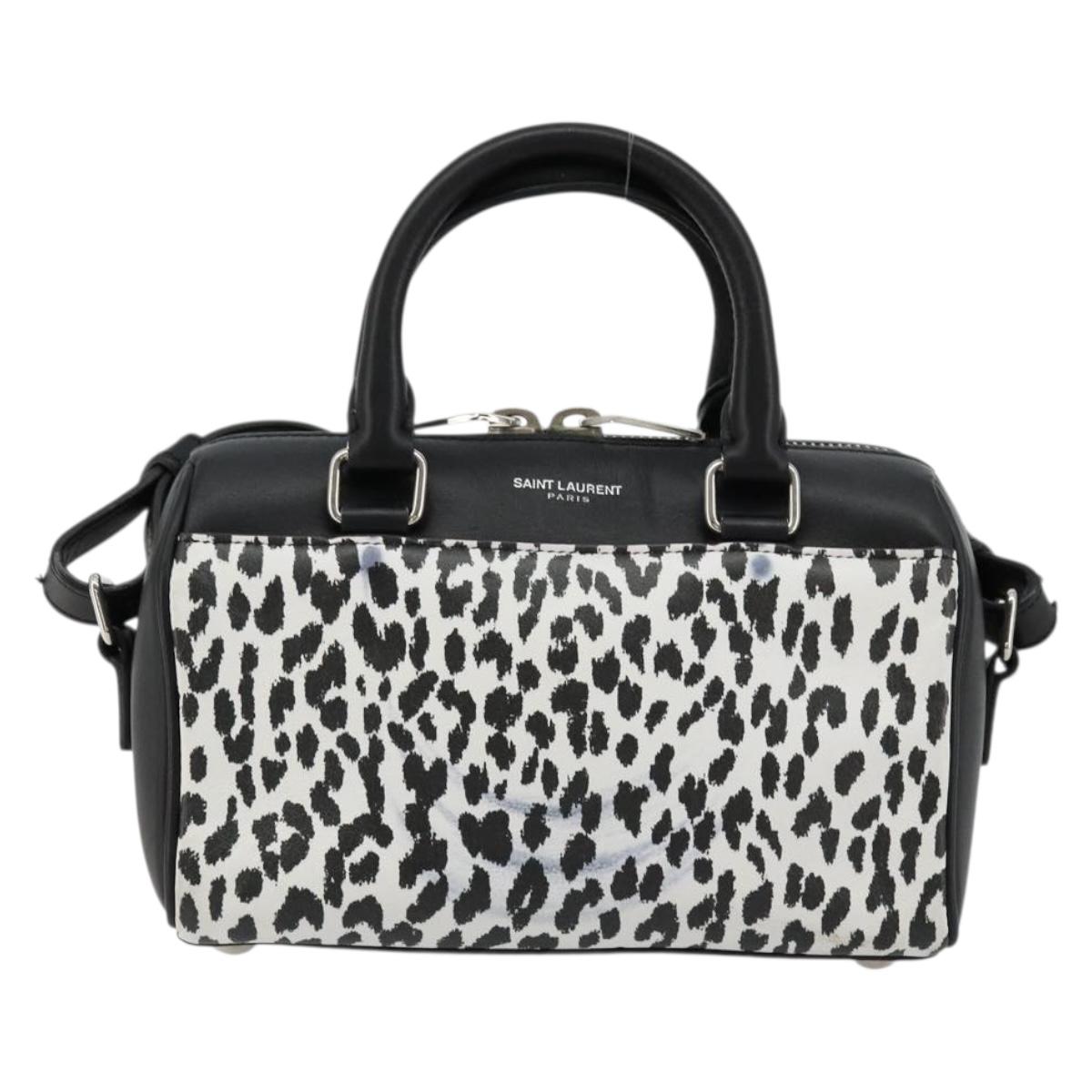 SAINT LAURENT Duffle Toy Hand Bag Leather 2way Black Silver Auth bs35119