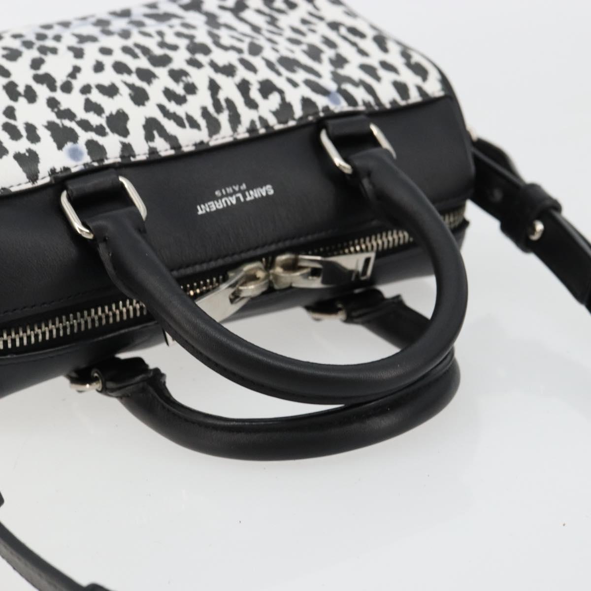 SAINT LAURENT Duffle Toy Hand Bag Leather 2way Black Silver Auth bs35119