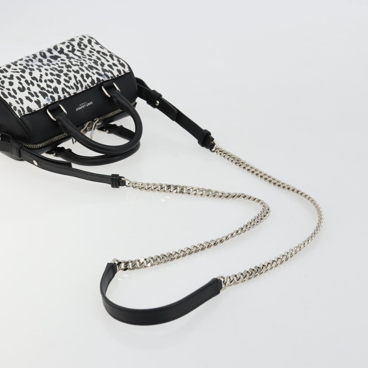 SAINT LAURENT Duffle Toy Hand Bag Leather 2way Black Silver Auth bs35119