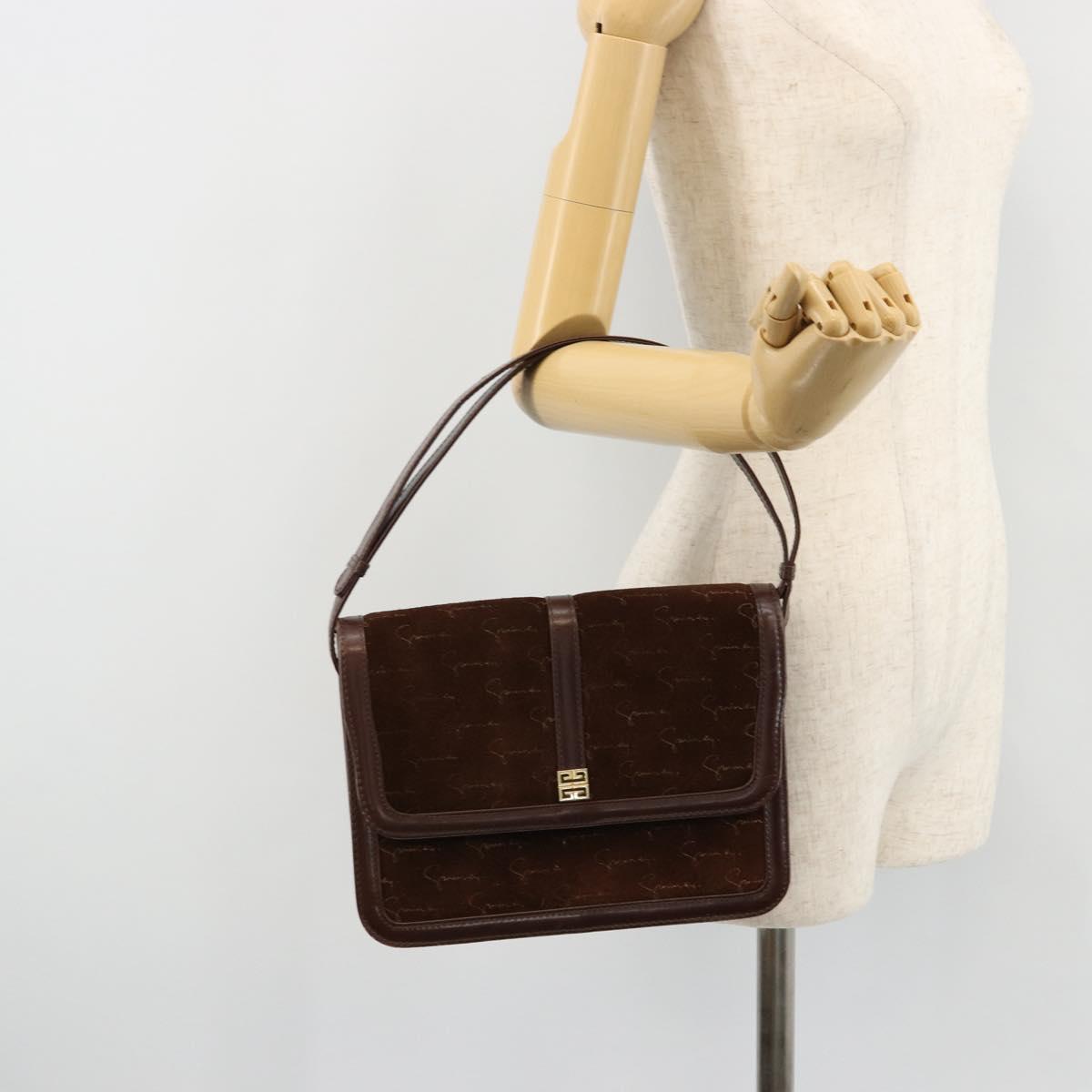 GIVENCHY Shoulder Bag Suede Brown Gold Auth bs35122