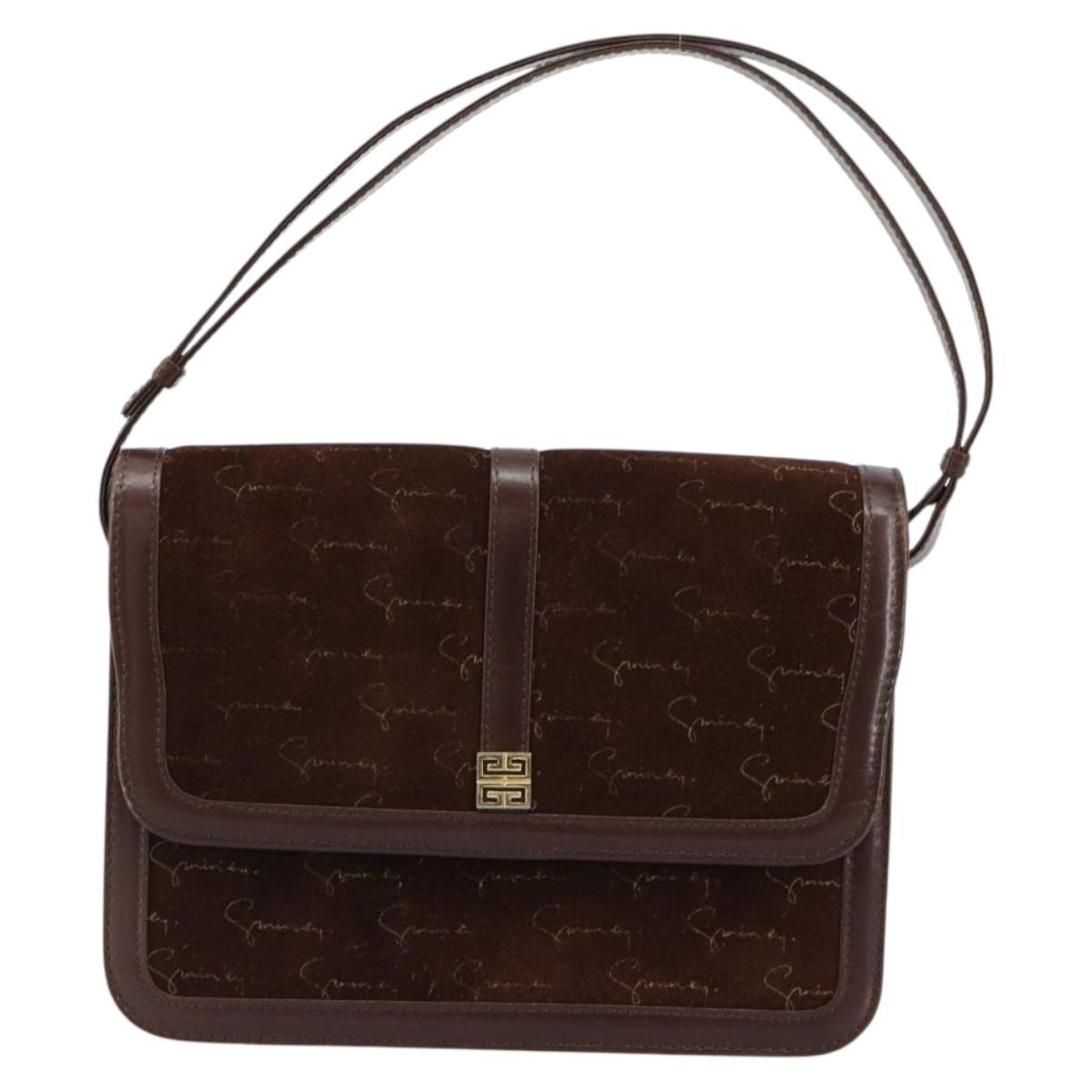 GIVENCHY Shoulder Bag Suede Brown Gold Auth bs35122
