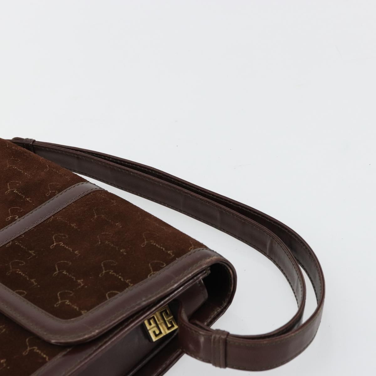 GIVENCHY Shoulder Bag Suede Brown Gold Auth bs35122